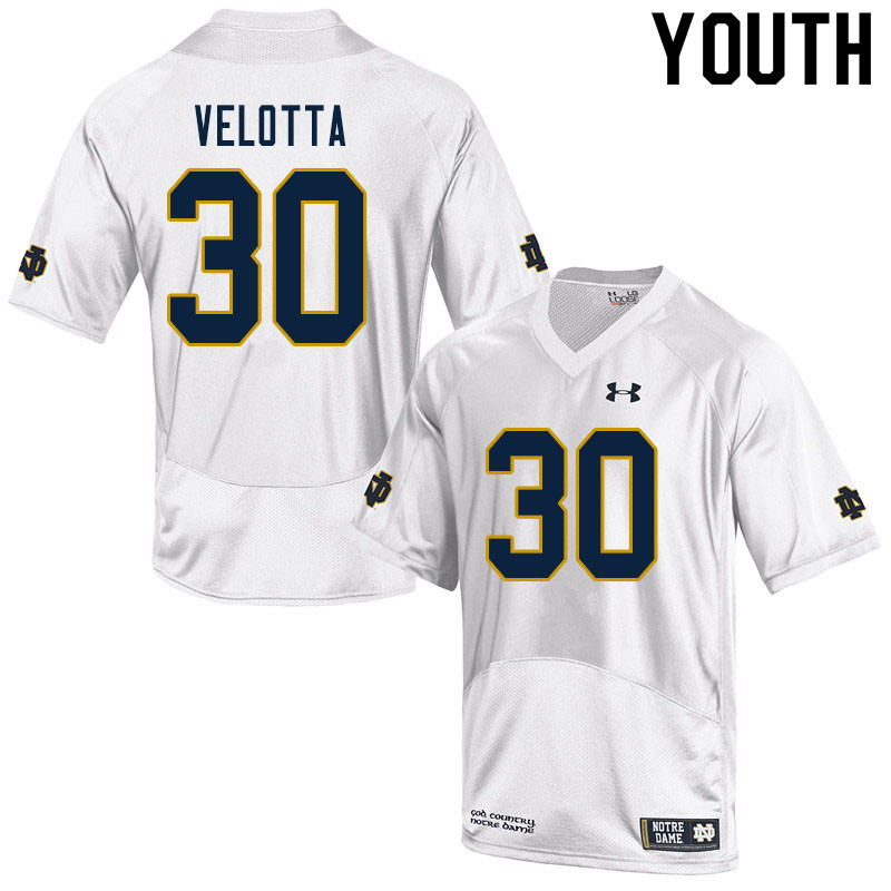 Youth NCAA Notre Dame Fighting Irish #30 Chris Velotta Stitched College Under Armour Authentic White Football Jersey OU10Y85YS